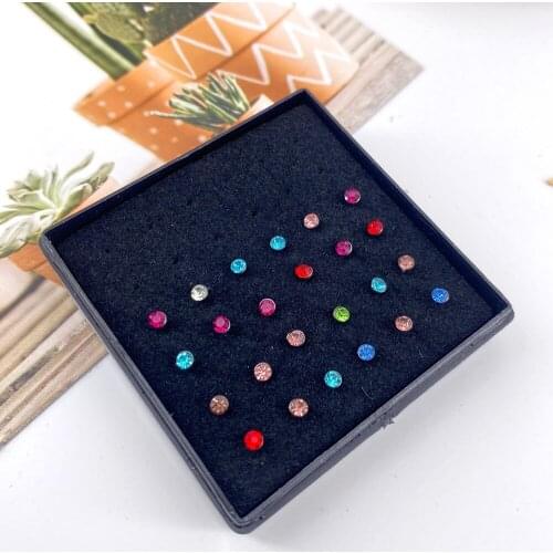 24pcs/Boxed 2.5mm Stainless Steel Crystal Nose Rings Nose Studs Cartilage Earrings For Women Body Piercing Jewelry Gifts