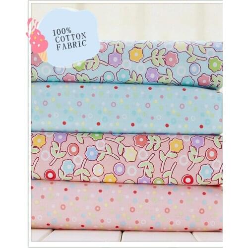 4PCS 40CM*50CM Sweet Pink blue floral Cotton Fabric tissue DIY Patchwork Sewing Baby Toy Material Quilting doll cloth Tecido
