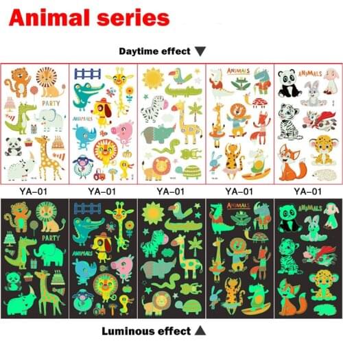 5pcs Luminous Tattoo Sticker Child Kid Temporary Fake Tattoos Glow Paste on Face Arm Leg for Children Body Art