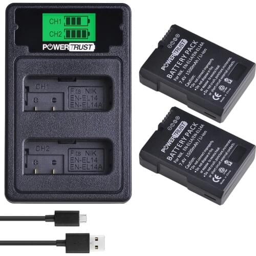 EN-EL14 EN-EL14A Battery+LCD USB Dual Charger with Type C Port for Nikon D3100 D3200 D3300 D3400 D3500 D5600 D5100 D5200 P7000