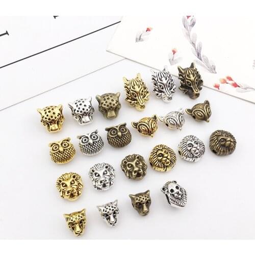 20pcs/lot Tibetan Silver/Gold Zinc Alloy Owl/Lion/Leopards/foxes Head Spacers Beads Charms DIY for Jewelry Making Bracelet