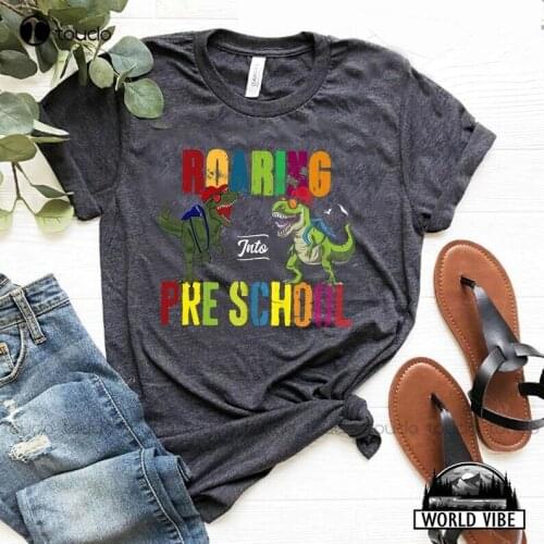 Trex Dinosaur Pre K Preschool Shirt Roaring Into Preschool Dinosaur Teacher Pre K Back To School Pre-K Preschool Gift Tee Shirt