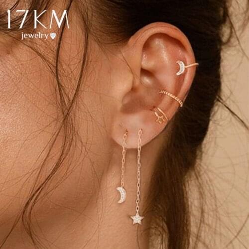 Bohemian Crystal Long Gold Drop Earrings Set For Women Cubic Zirconia Star Moon Butterfly Pendant Drop Earrings Jewelry