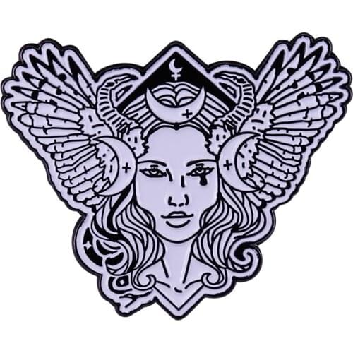 Black Moon Lilith Mistress of the Night Enamel Pin Occult Witchy Brooch Paper Arts Metal Jewelry
