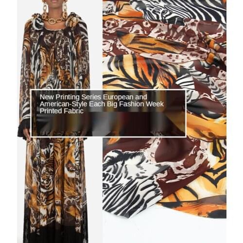 European and American Fashion Show Digital Printing Fabric Spring and Summer Wild Animal Tiger Striped Chiffon Fabric