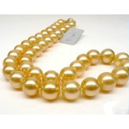 Hot selling free shipping*******Real Huge 18" Round 11-12mm AAA south sea golden natural pearl Necklace