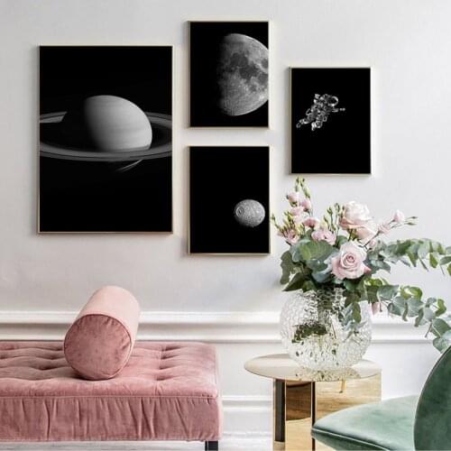 Universe Planet Moon Canvas Art Black And White Poster Decoration Printing Mural Decoration Painting Nordic Decoration Poster