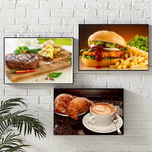 Pizza Hamburger Coffee Canvas Painting Posters And Print Delicious Food Wall Art Picture Restaurant Kitchen Home Decoration