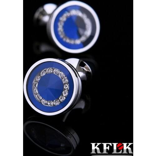 KFLK Jewelry shirt Fashion cufflink for mens Brand Crystal Cuff link Button High Quality Blue Luxury Wedding Groom guests