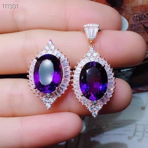 KJJEAXCMY exquisite jewelry 925 Sterling Silver Amethyst Pendant Necklace Ring suit