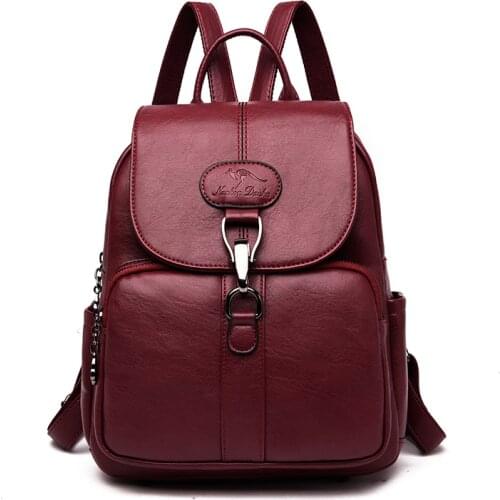 Leather Backpack Womens Fashion All-Match Casual PU Leather Shoulder Bags Large-Capacity Travel Girl Student Schoolbags