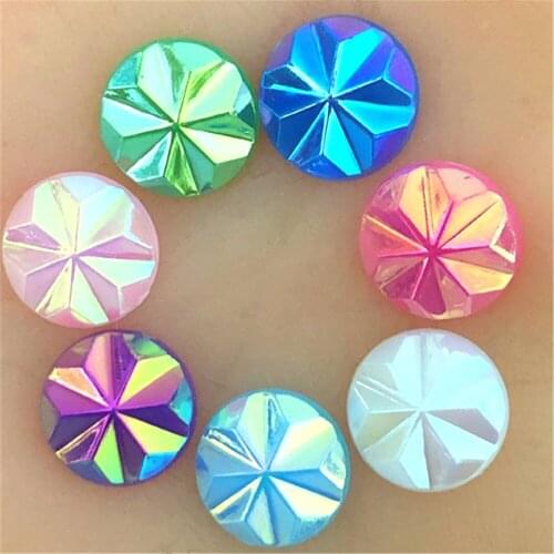 100pcs 12mm AB Round Acrylic Rhinestones crystal Flat Back Craft Button