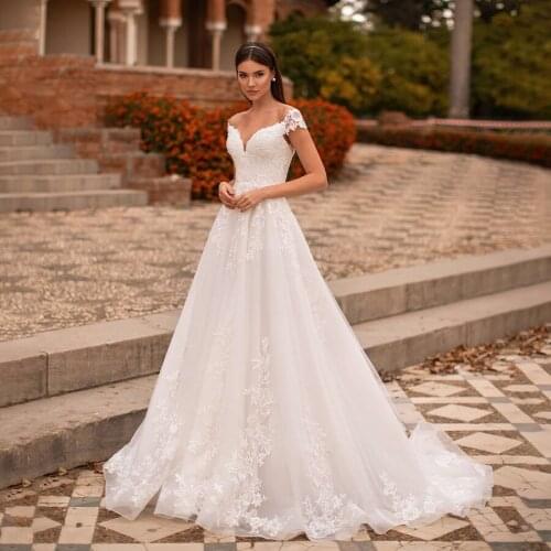 Of the Shoulder A-line Applique Lace Wedding Dress Button Back Ivory Bridal Dress robes de mariee robe de mariages