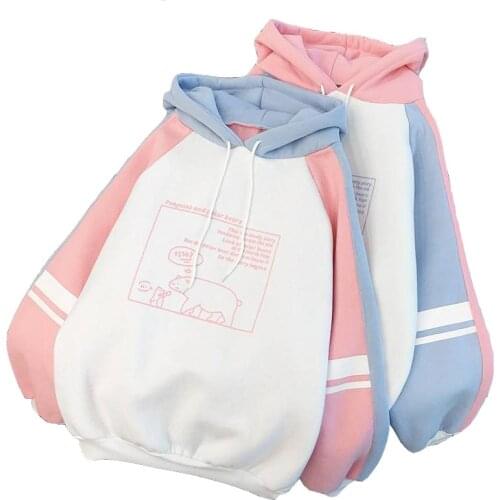 Soft Girls Cute Anime Female Hoodies Japanese Kawaii Bunny Graphic Vintage Women Sweatshirt Kpop Long Sleeve Patchwork Clothes
