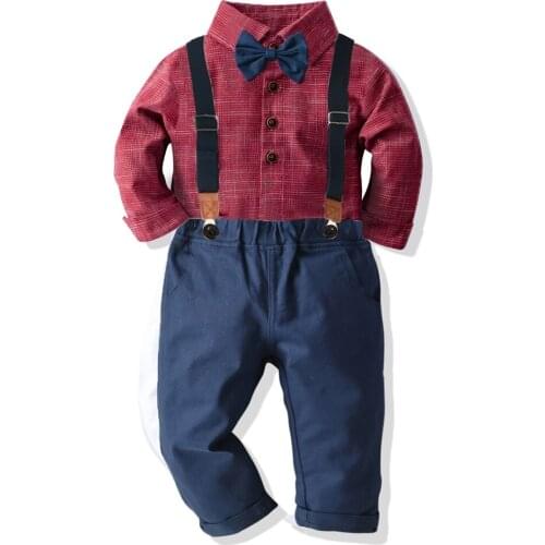 Toddler Boys Clothes 1 2 3 4 5 6 Years Kids Formal Suit Shirt + Navy Pants + Belt 4 Piece Children Party Outfits Fall Costume