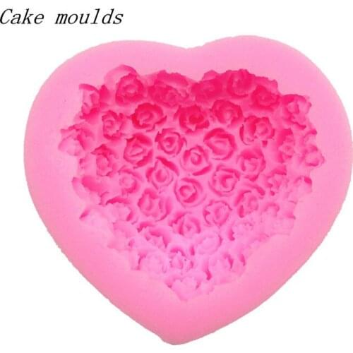 Wholesale Silicone mold K061 Heart shape rose clay mold resin flower mold decoration fondant cake chocolate mold
