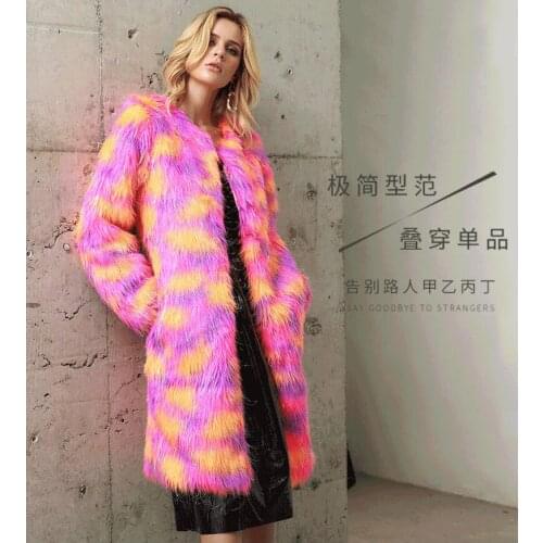 Autumn and winter outfit coat of new design and color imitated fur cotton-padded coat thickened long plush coat female coat