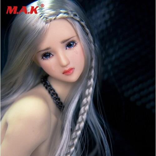 Sliver Straight Hair Blue Eyes 1/6 Pale Skin Female Head Sculpt Fit 12" JODOLL OB Phicen Figures Body