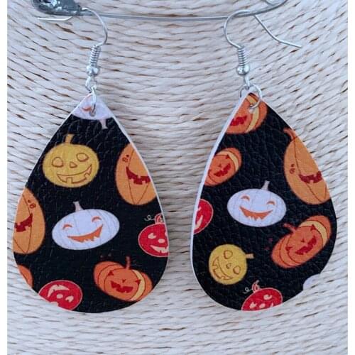 2020New Cheap Leather Earrings Pumpkin Earrings Halloween Fashion Jewelry Teardrop High Quality Are Now In Stock