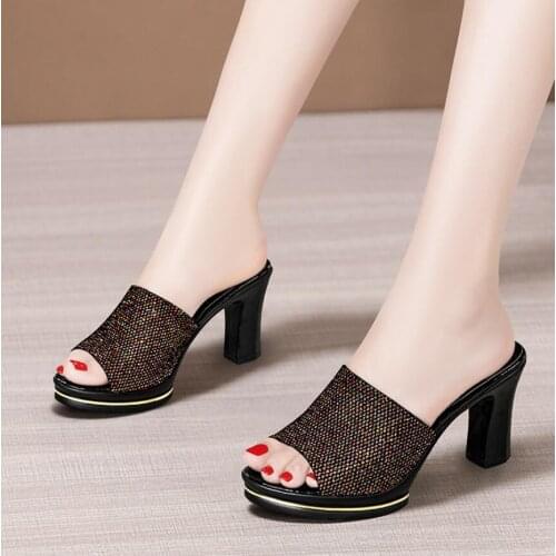 Summer Women Slippers Fashion Thick High Heels Gladiator Sandals Outdoor Beach Ladies Slides Mules Shoes Tong Femme Flip Flops