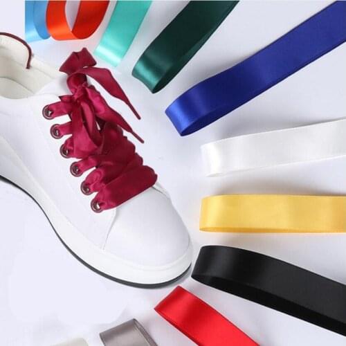 Solid Color Silk Satin Shoelaces 2 CM Width Flat Ribbon Shoe laces Boots Women Sneakers Shoelace Strings Length 120cm