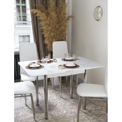 Folding Dining Table Chipboard Surface Sturdy Chrome Metal Legs for Kitchen Apartment 4-6 Person Dine 116x78x75 cm Easy Assembly