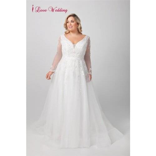 A Line Bridal Wedding Gown Illusion V Insert Beaded Long Sleeves Lace Up V Back Appliques Wedding Dresses for Women