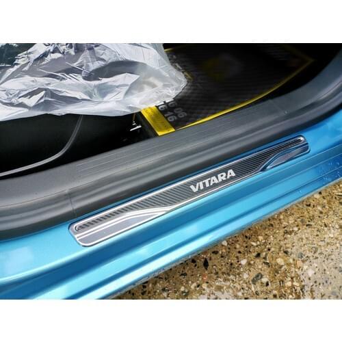 Roxform Carbon Chrome Door Sill Protection Lath 4 Piece Car Exterior Accessories Tuning For Suzuki Vitara 4 2015 2016 2017 2018