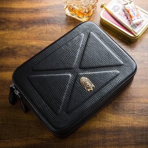 Holds 4 Pipes Multifunctional leather lizard pattern Tobacco Bag outdoor Travel portable Waterproof Fathers Day gifts