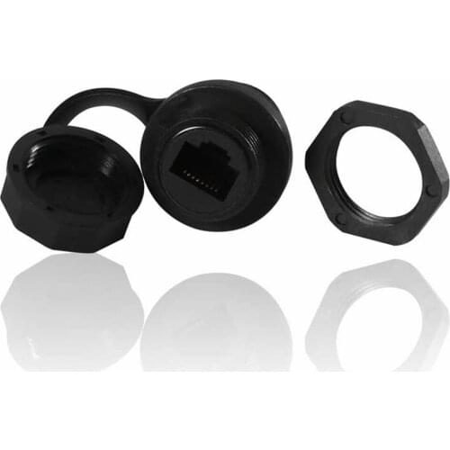 CAT 6 RJ45 Shielded Industrial Panel Mount Bulkhead Feed Thru Coupler with IP67 Waterproof/Dust Cap Ethernet LAN Cable Connector