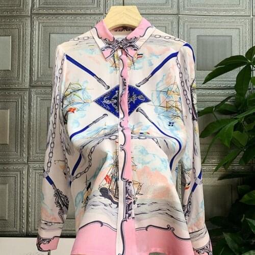 2021 Spring Summer Fashion Women Print Long Sleeves Shirts Plus Size Fashion 2Xl Blouses Single Breasted Turn Bown Collar Top