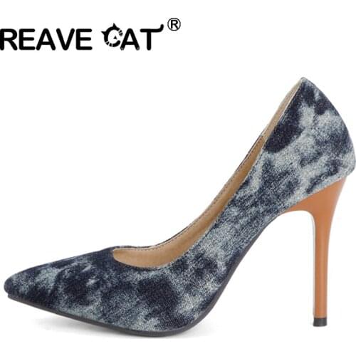 REAVE CAT New 2021 Women Pumps Pointed Toe 10cm Thin High Heels Stylish Printed Exotic Comfy Soft Big Size 32-48 Casual A3726