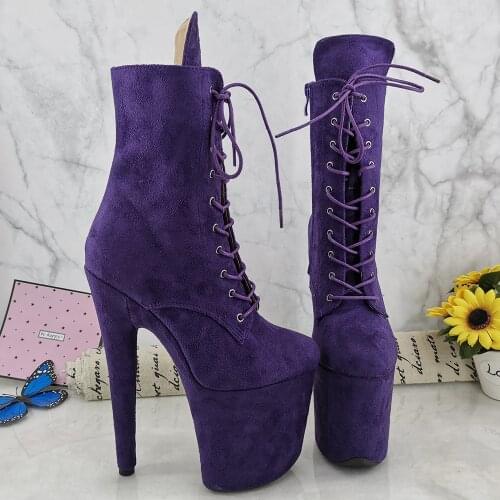 Leecabe Purple Suede 20CM/8Inch Womens Platform disco party High Heels Shoes Pole Dance boot