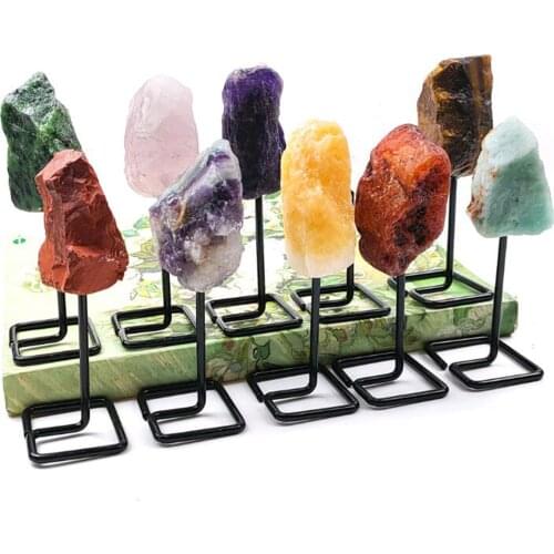 1Pc Natural Raw Crystal on Metal Stand Home Decor Healing Stone Reiki Good Luck Rough Agate Gemstone Gift W4363