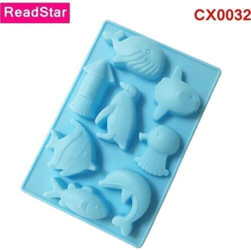 100PCS/LOT Wholesale ReadStar CX0032 8 cavities Fish Dolphin Silicon moulds Cake mold chocolate DIY baking mold TUV SGS FDA FLGB