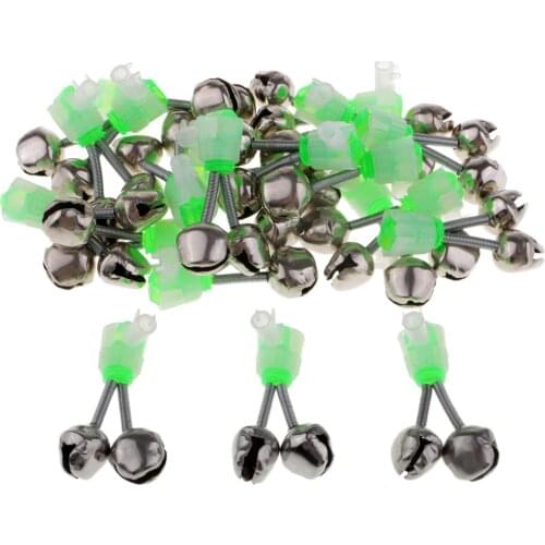 20pcs Glow in Dark Fishing Rod Tip Bite Alarm Ring with Twin Bells Fishing Tackle