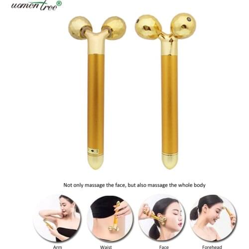 24K Golden Plated Hematite Energy Beauty Bar Face Lift Body Slim Shaping Eye Wrinkle Remover Roller Massager Vibrator Stick