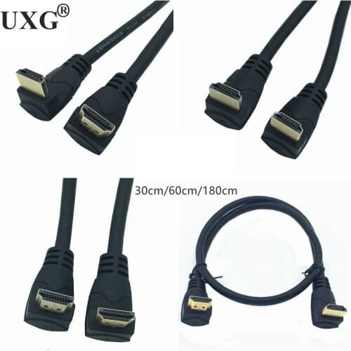 HD-2.0 2K*4K 3D 60Hz Dual 90 Degree Down Angled HD-Male To Down Angled HDMI-compatible-Male HDTV Cable For DVD PS3 PC 30cm-180cm