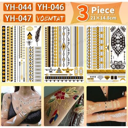 3pcs/batch Golden Silver Feather Line Wrist Tattoo Waterproof Temporary Tattoo Sticker Flash Fake Tattoo Female