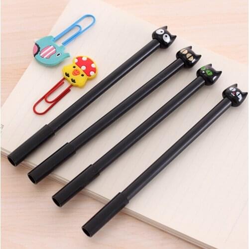 4PCS Kawaii Cartoon Plastic Black Cat Gel Pen Pens For Kids Children Students Creative Gifts School Supplies Stationery