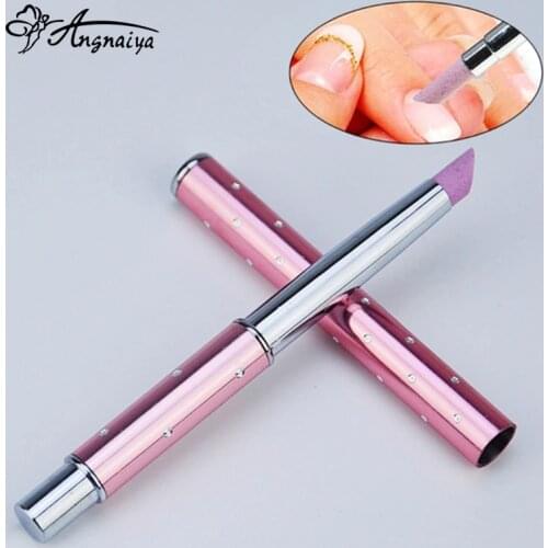 ANGNYA 1Pcs Quartz Stone Nails Cuticle Remover Pusher Pink Metal Crystal Handle Nail Art Brush Sculpture Pen Embossing Manicure