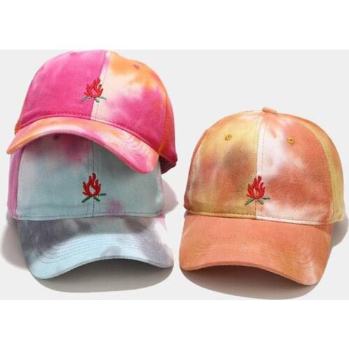 Women Men Harajuku Gradient Tie Dye Print Baseball Cap Camp Fire Embroidered Hip Hop Street Dance Outdoor Snapback Hat