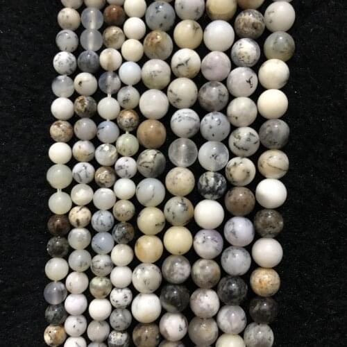 Wholesale 100% Natural Dendritic Opal Beads,6mm 8mm 10mm Round Gem stone Loose Beads,White Chrysoprase Beads 15.5" Full Strand