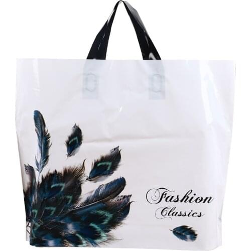 Black Feather Printing Clothes Handbags Christmas Plastic Shopping Packaging Gift Pouches With Custom LOGO 10PCS 33x25x6cm