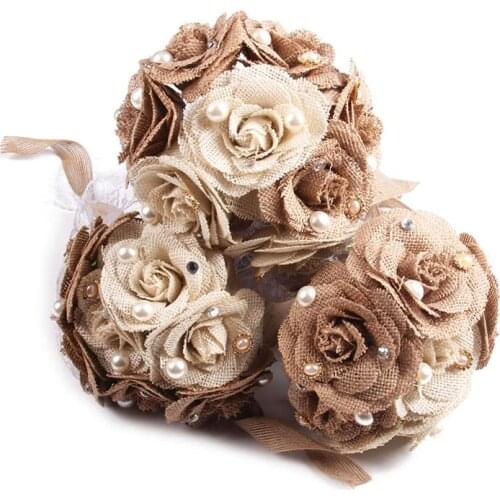 Rustic Wedding Bouquet Burlap Flower Bouquet Lace And Pearls Handmade Bridal Flower For Wedding Decoration