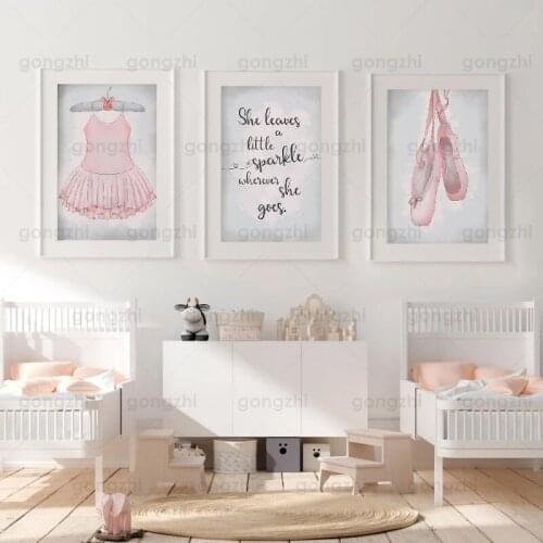 Nursery Dance Hall Home Childrens Bedroom Modern Art Canvas Printed Hd Poster Modern Pink Tutu Shoes English Word Embellishment