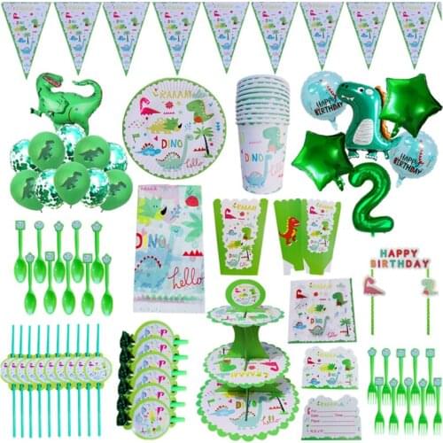 Dinosaur party Disposable tableware set paper plate Cup napkin banner straw Tablecloth Balloon kid Birthday Party Decor supplies