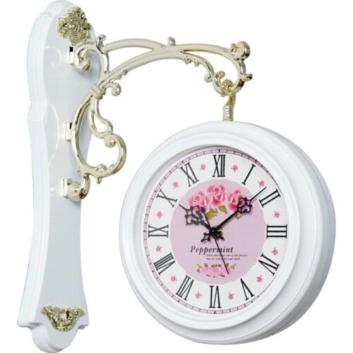 Double Sided Round Wall Mount Station Clock Garden Vintage Retro Home Decor Plastic Frame + Glass Dial Cover for Christmas Zen