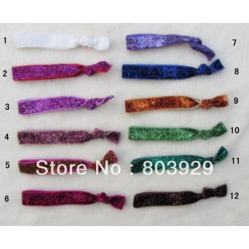 Elastic Glitter Ribbon Hair Ties 5/8" Metallic Velvet Ribbon Hair Tie Girl Hair Tie