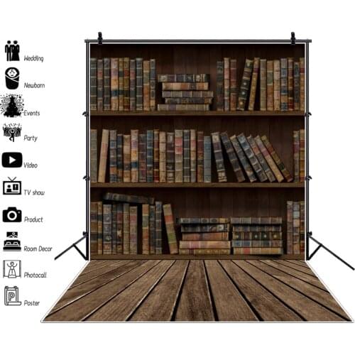 Laeacco Old Wooden Bookshelf Vintage Books Floor Study Baby Child Portrait Photo Backgrounds Photographic Backdrops Photo Studio